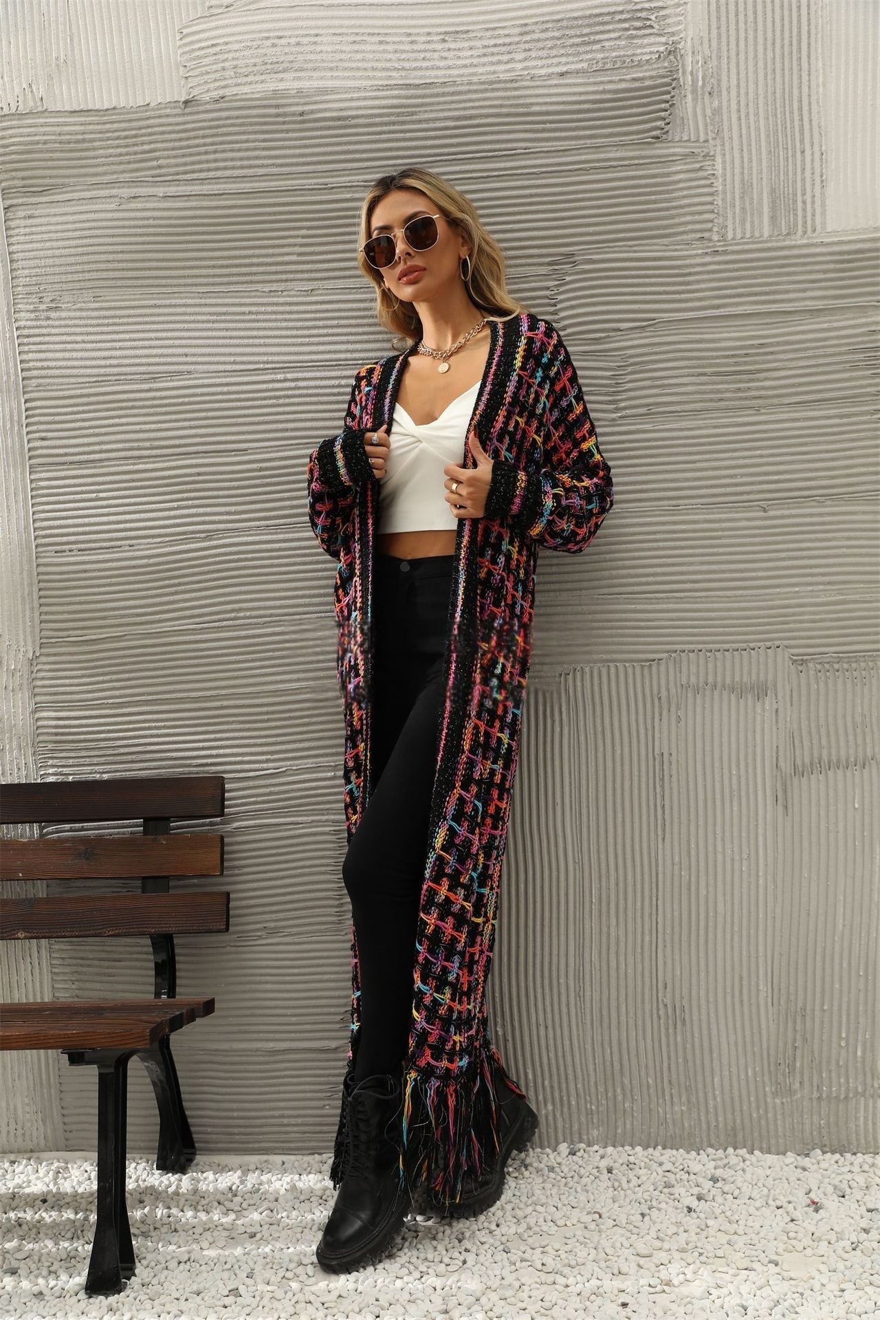 Elegant Colorful Long Cardigan Sweater Womens Large Size Knitted Sweater Coat